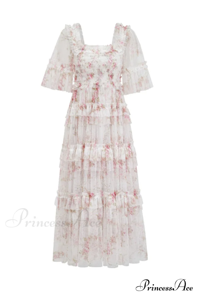 Floral Tulle Ruffle Charming Layered Maxi Dress - Image 8