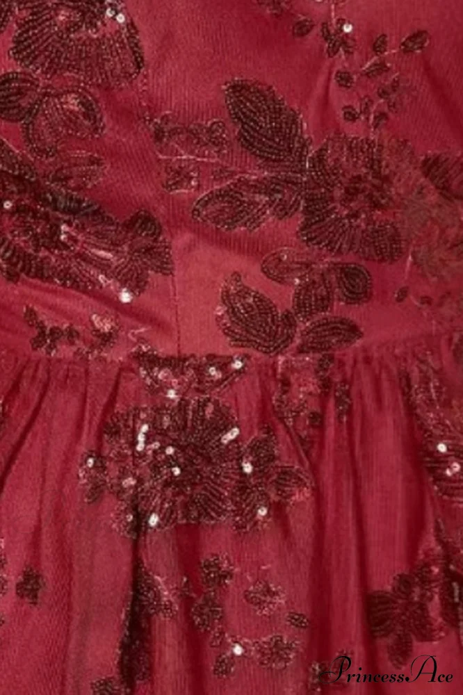 Burgundy Sequins Stylish Backless Mini Dress - Image 4