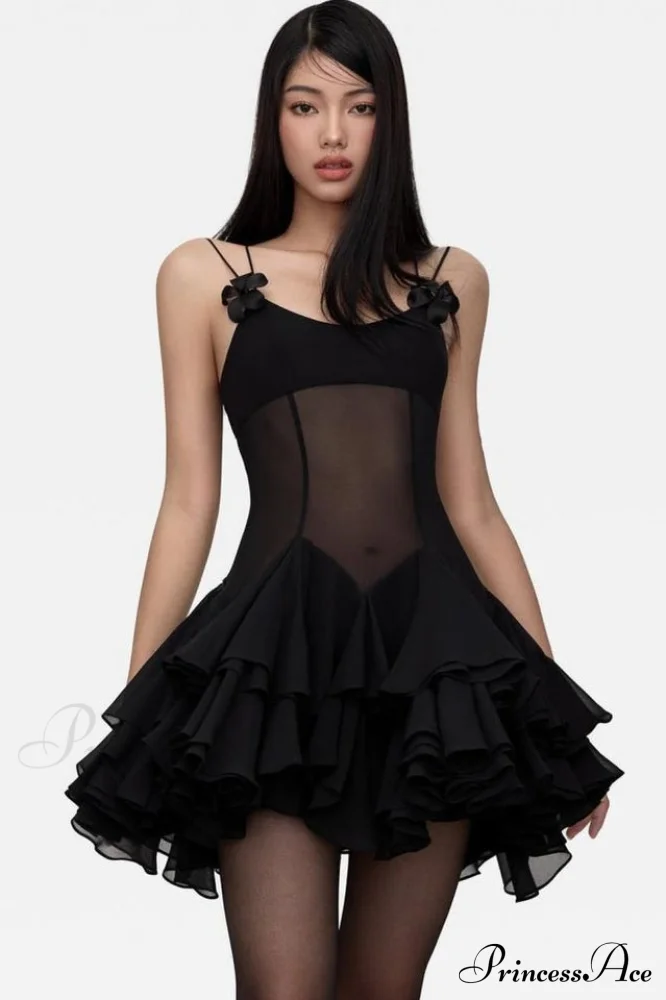 Ganili Spaghetti Sheer Charming Ruffle Mini Dress - Image 13