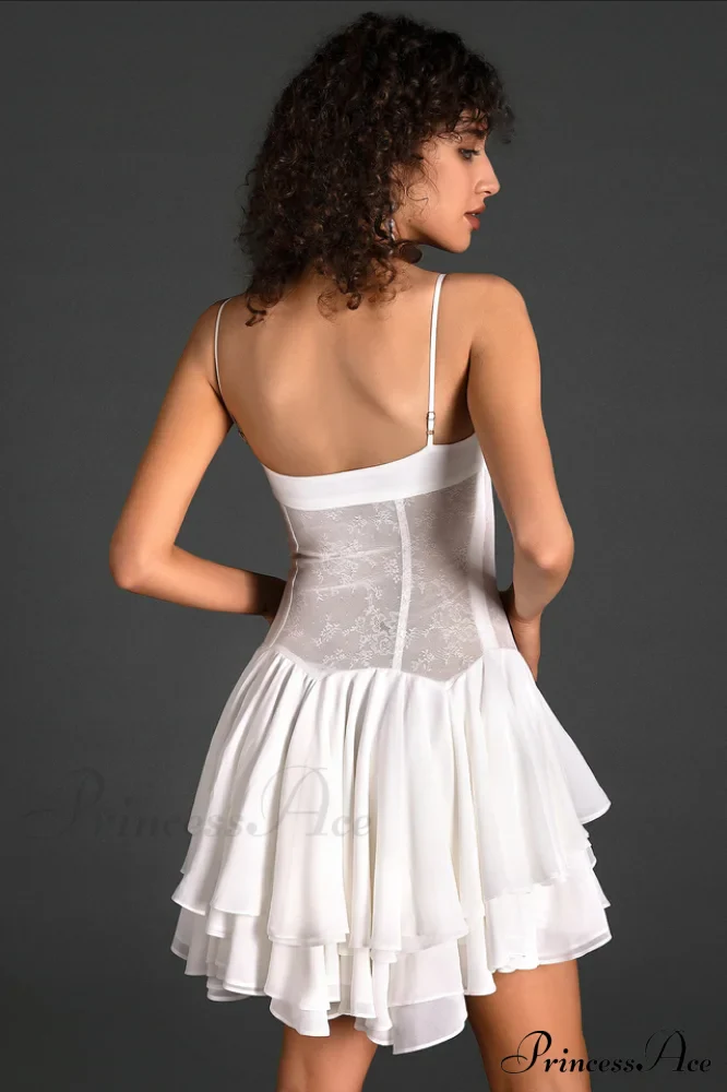 Ganili Spaghetti Sheer Charming Ruffle Mini Dress - Image 3