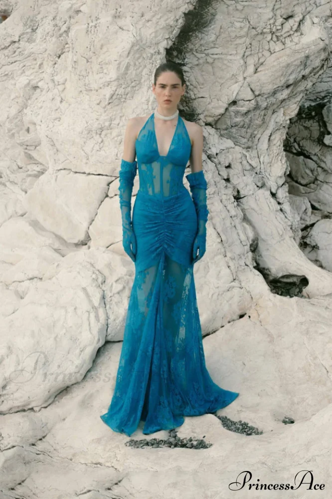 Elsa Halterneck Stylish See-through Maxi Dress - Image 8