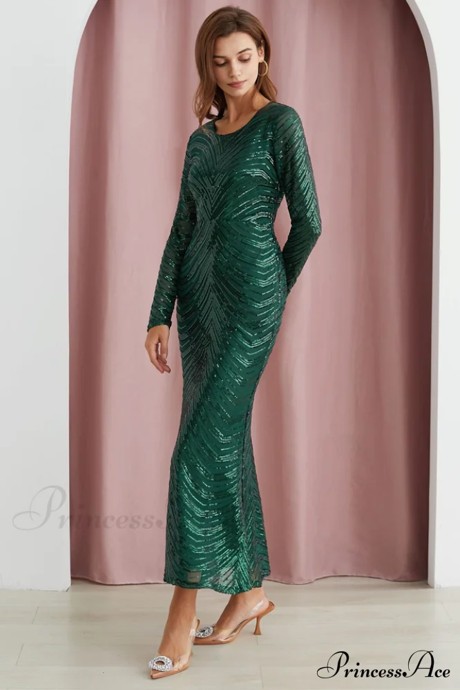 Dark Green Stylish Sequin Mermaid Gown - Image 2