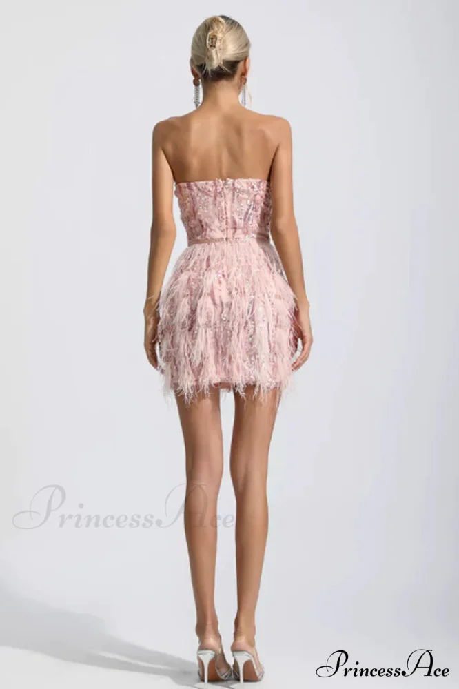 Lalia Pink Sequin Charming Feather Mini Dress - Image 13
