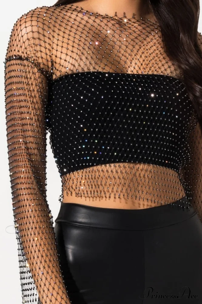 Black Stone Stylish Mesh Crop Top - Image 3