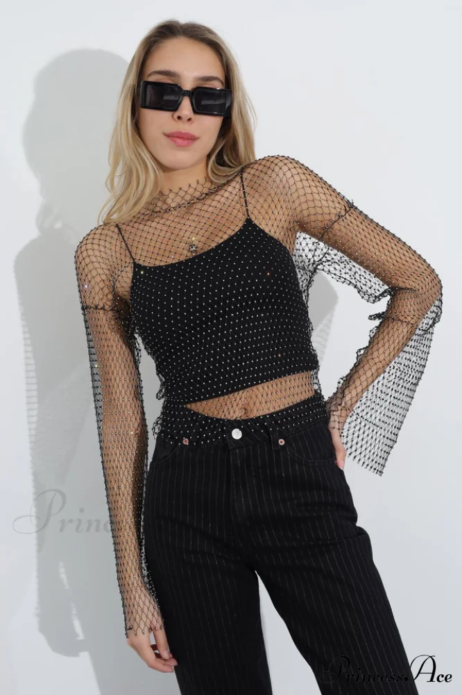 Black Stone Stylish Mesh Crop Top - Image 6