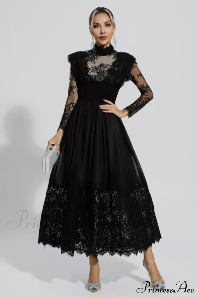 Jamie Black Floral Charming Lace Stitching Dress - Image 8