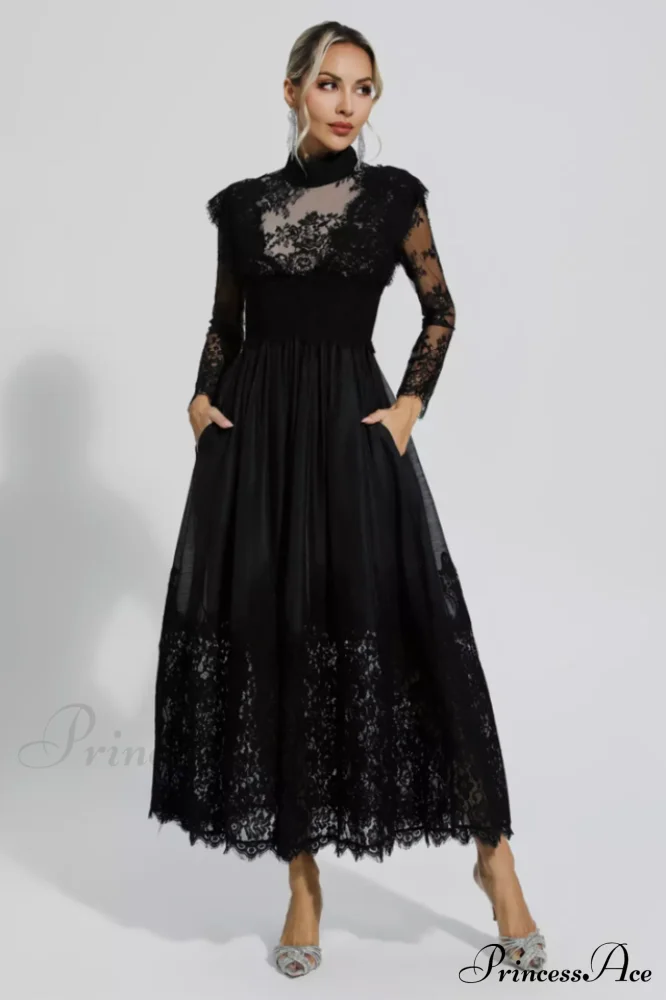 Jamie Black Floral Charming Lace Stitching Dress - Image 9