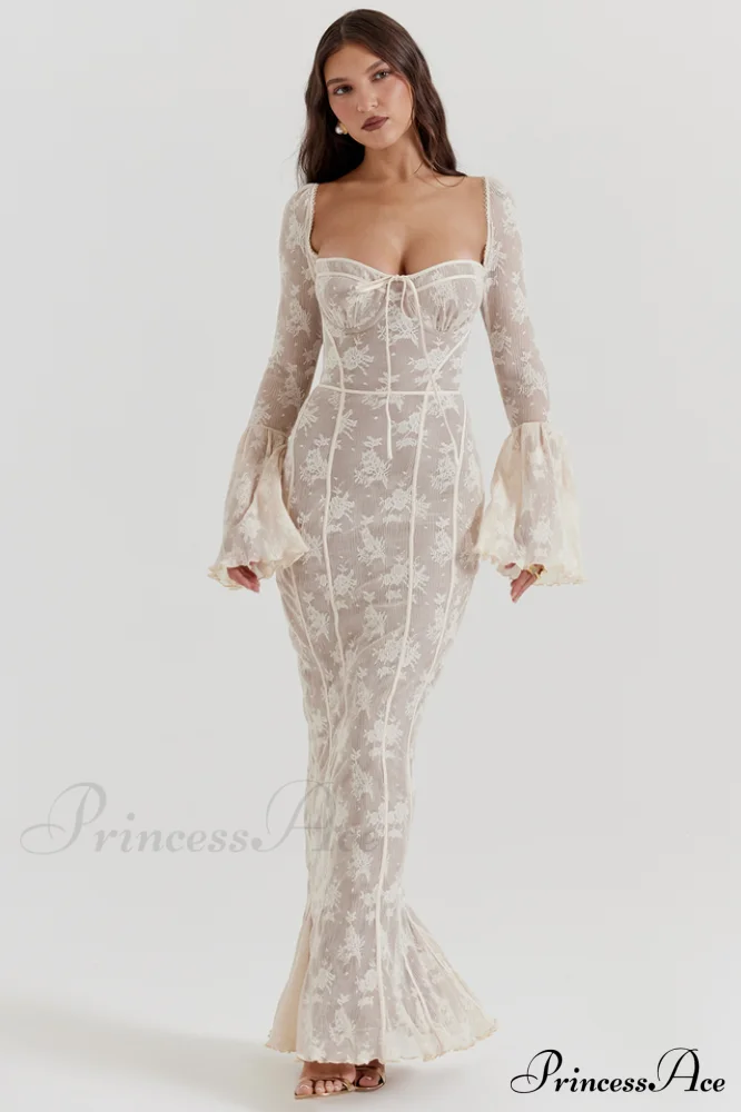 Delilah Vintage Cream Charming Lace Maxi Dress