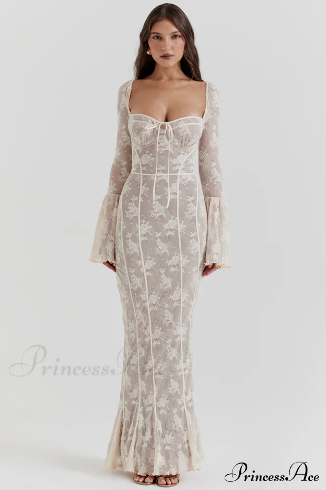 Delilah Vintage Cream Charming Lace Maxi Dress - Image 7