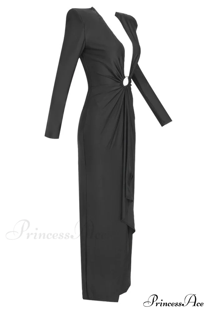 Draped Ring Detailed Charming Deep V Neck Dress - Image 29