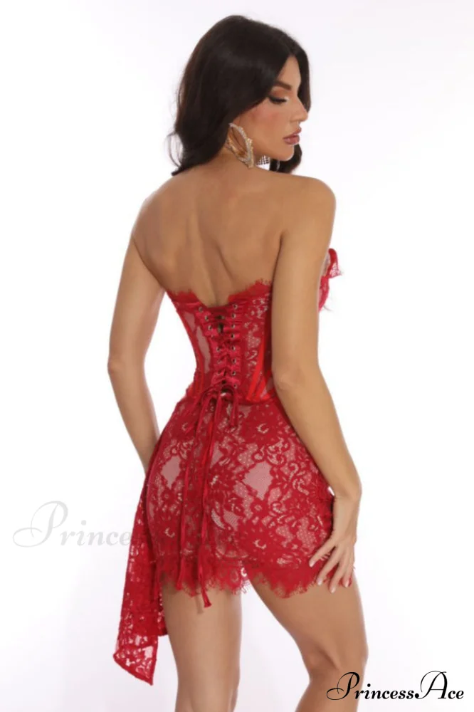 Lace Corset Stylish Draped Mini Dress - Image 2