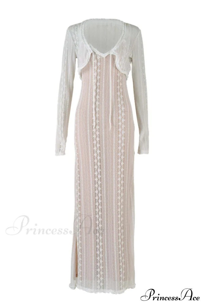 Lace V Neck Charming Slit Two-Piece Dress - Image 11