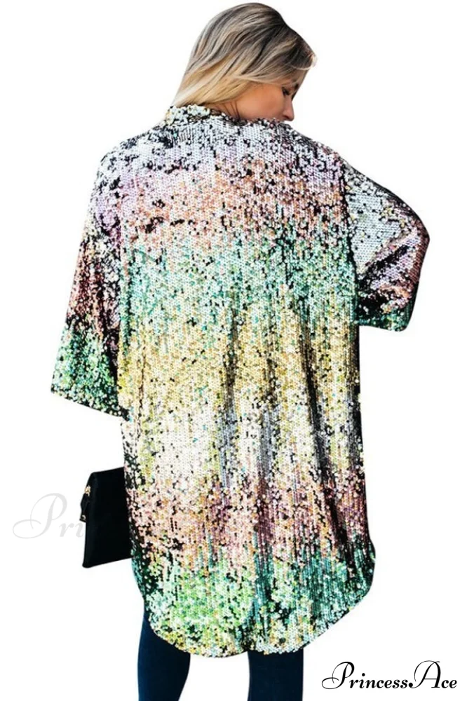 Colorful Mid-Length Stylish Sequin Cardigan - Image 3
