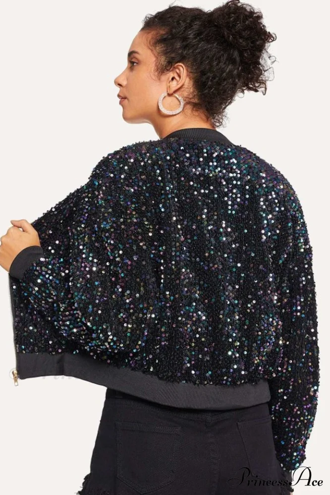 All Eyes on Charming You Sequin Bomber Jacket - Image 4