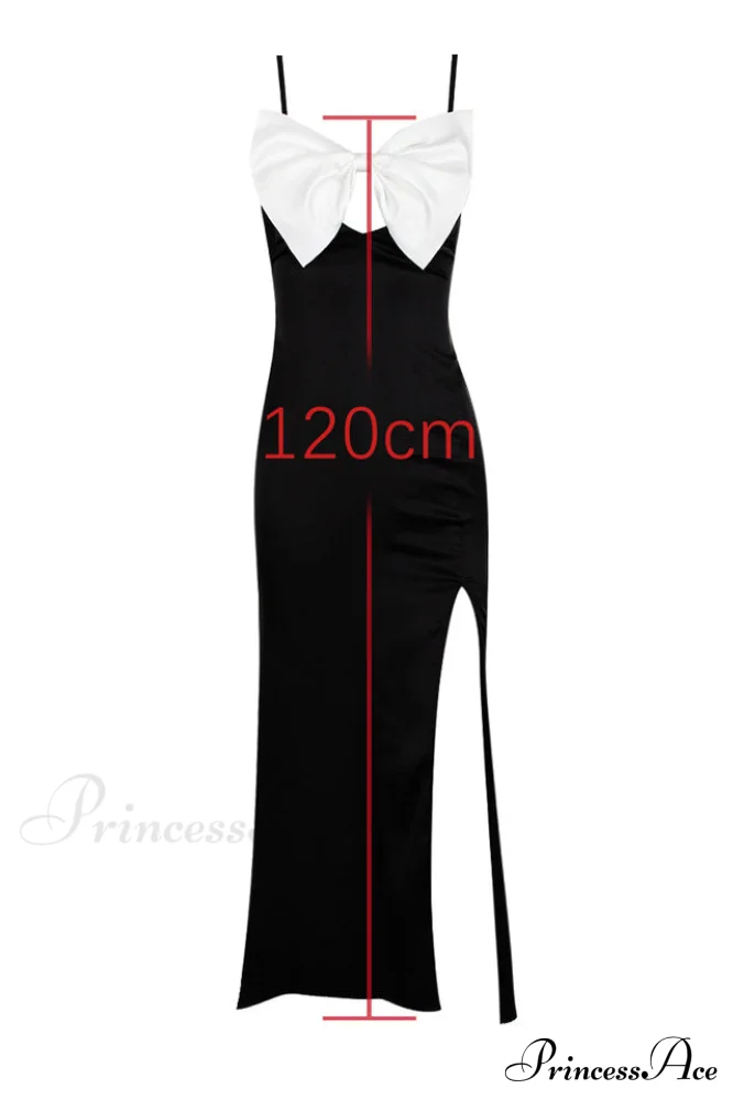 Eleanor Black & Charming White Bow Satin Gown - Image 5