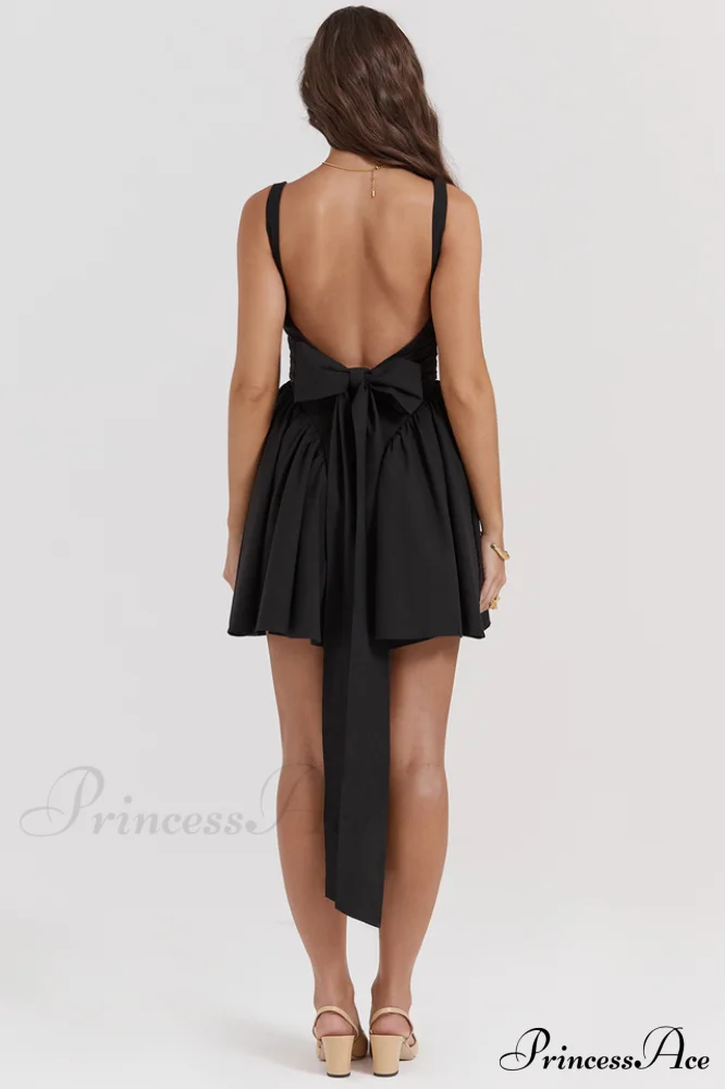 Florianne Black Stylish Bow Mini Dress - Image 9