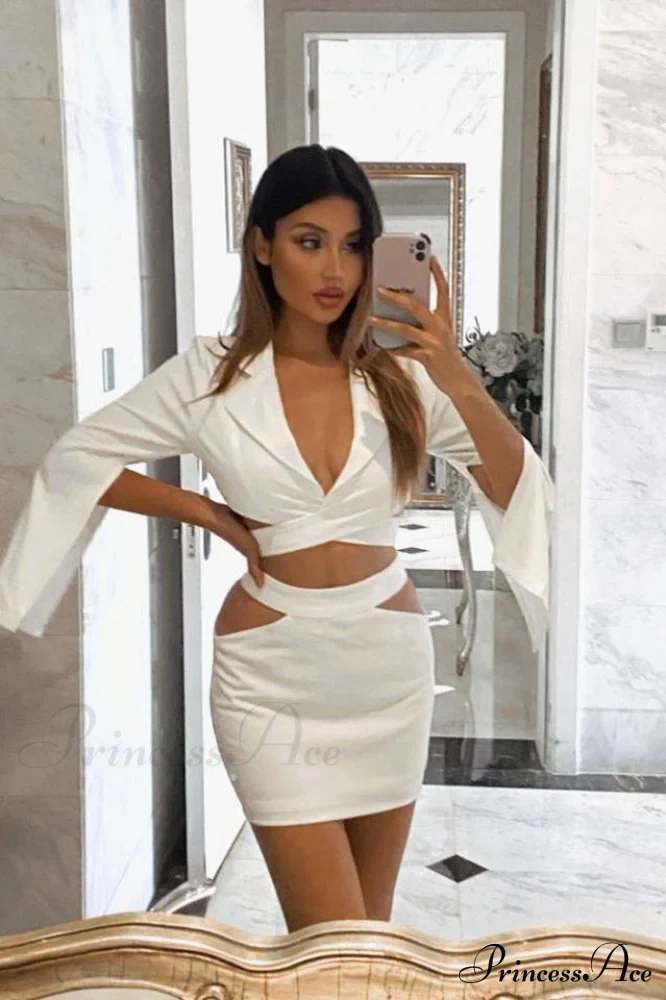 Cut Out Blazer Top Graceful + Mini Skirt Set - Image 12
