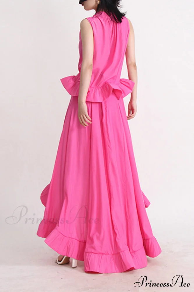 Elaine Pink Sleeveless Charming Ruffle Mermaid Set - Image 16