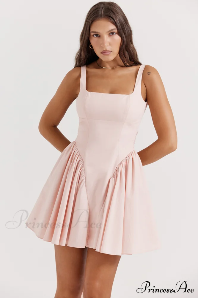 Floriane Peach Stylish Bow Mini Dress - Image 2