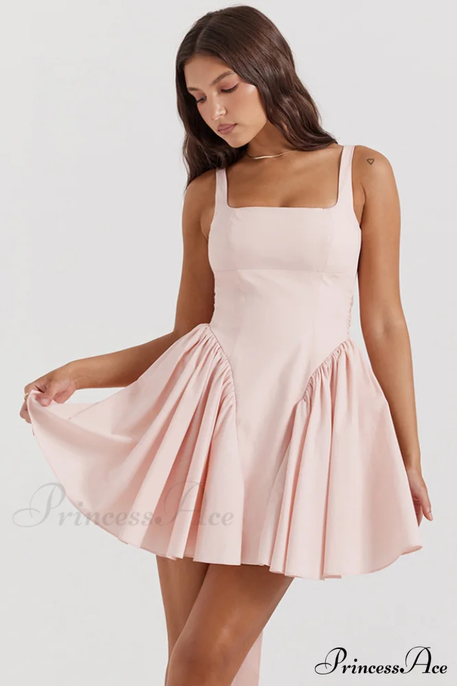 Floriane Peach Stylish Bow Mini Dress - Image 3