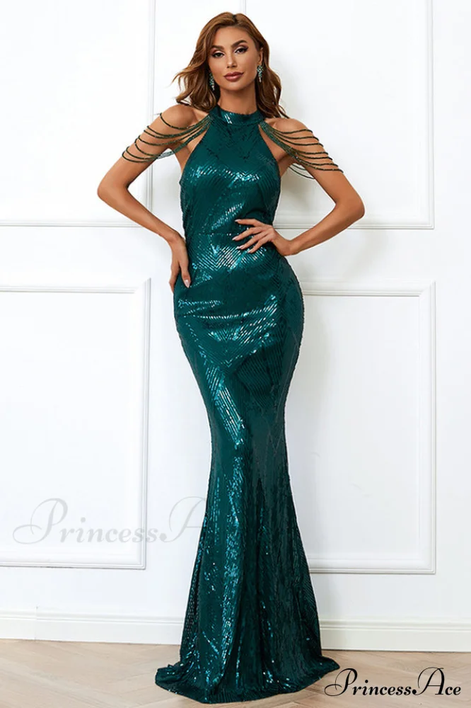 Halter Neck Sequin Charming Mermaid Prom Dress