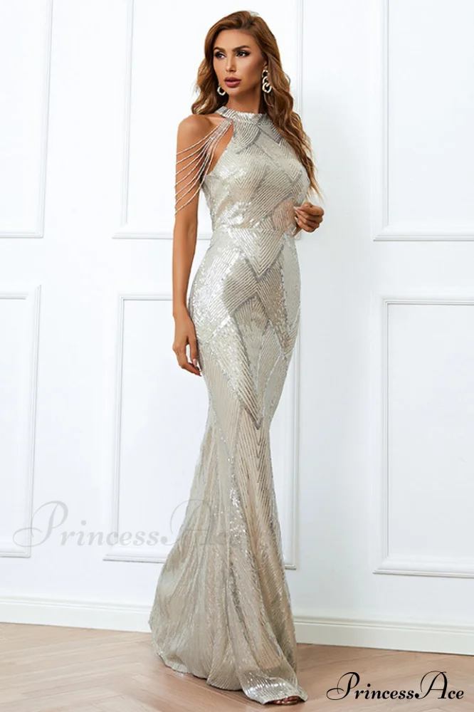 Halter Neck Sequin Charming Mermaid Prom Dress - Image 10