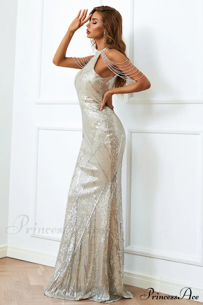 Halter Neck Sequin Charming Mermaid Prom Dress - Image 12