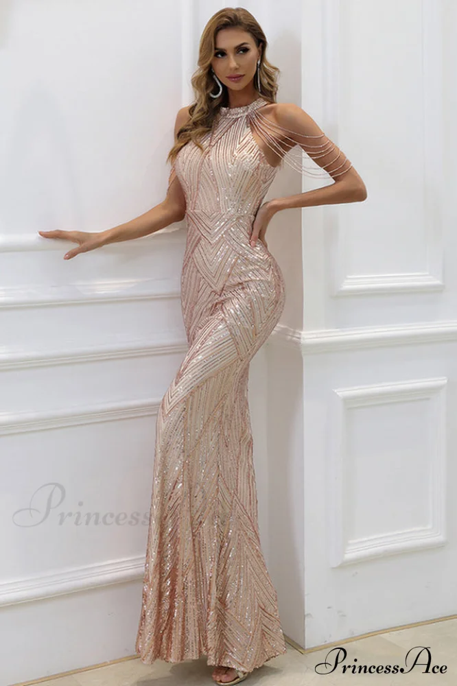 Halter Neck Sequin Charming Mermaid Prom Dress - Image 5