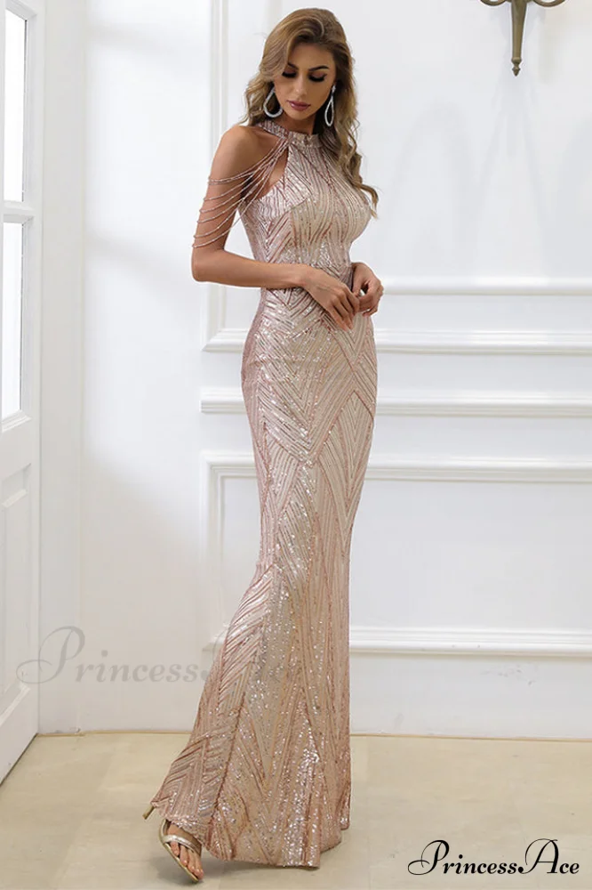 Halter Neck Sequin Charming Mermaid Prom Dress - Image 7