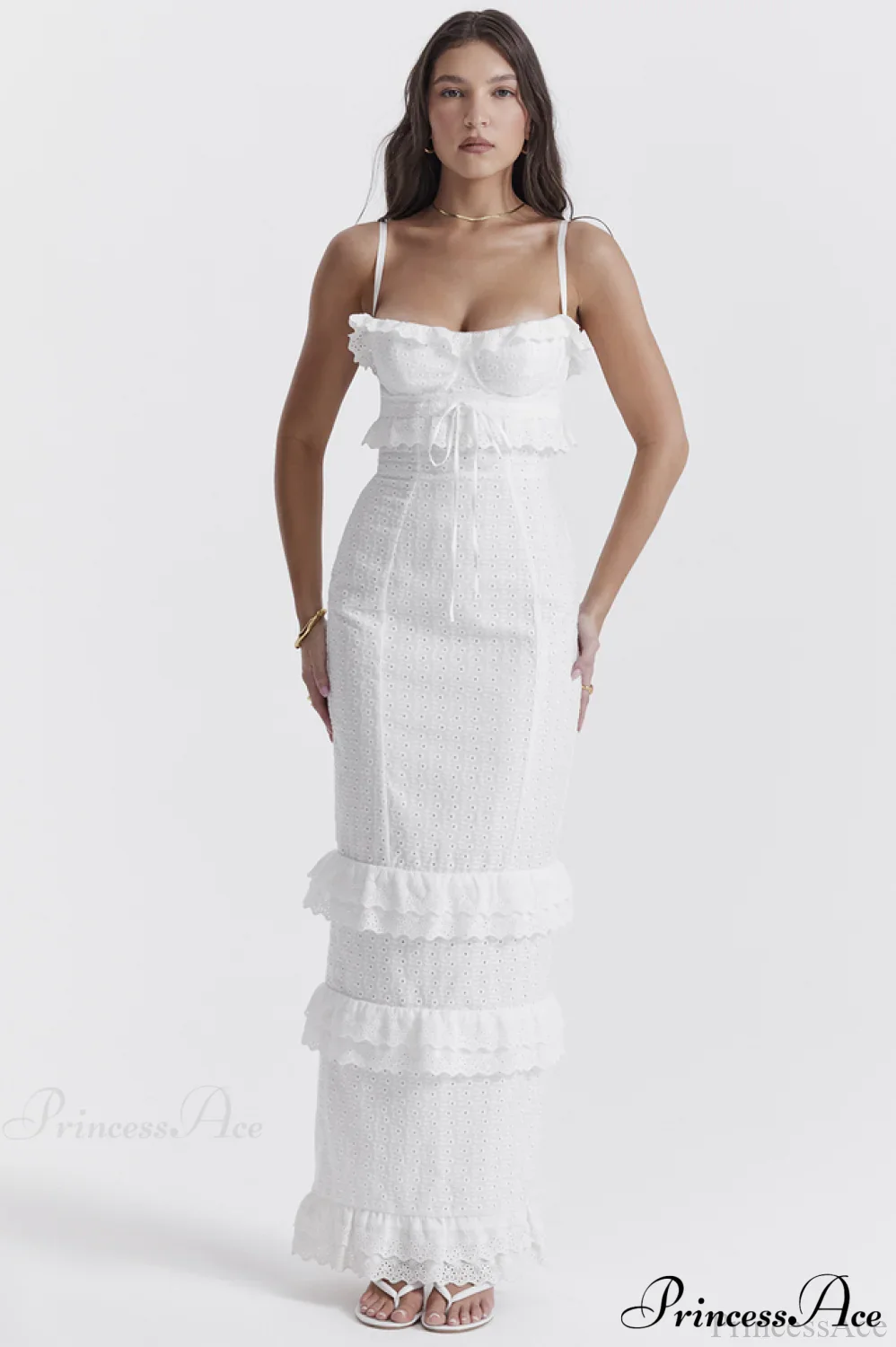 Eve White Stylish Broderie Maxi Dress - Image 3