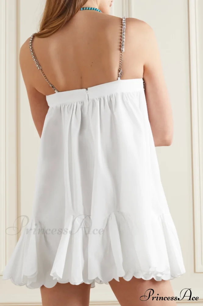 Crystal Trimmed Stylish Scallop Mini Dress - Image 3