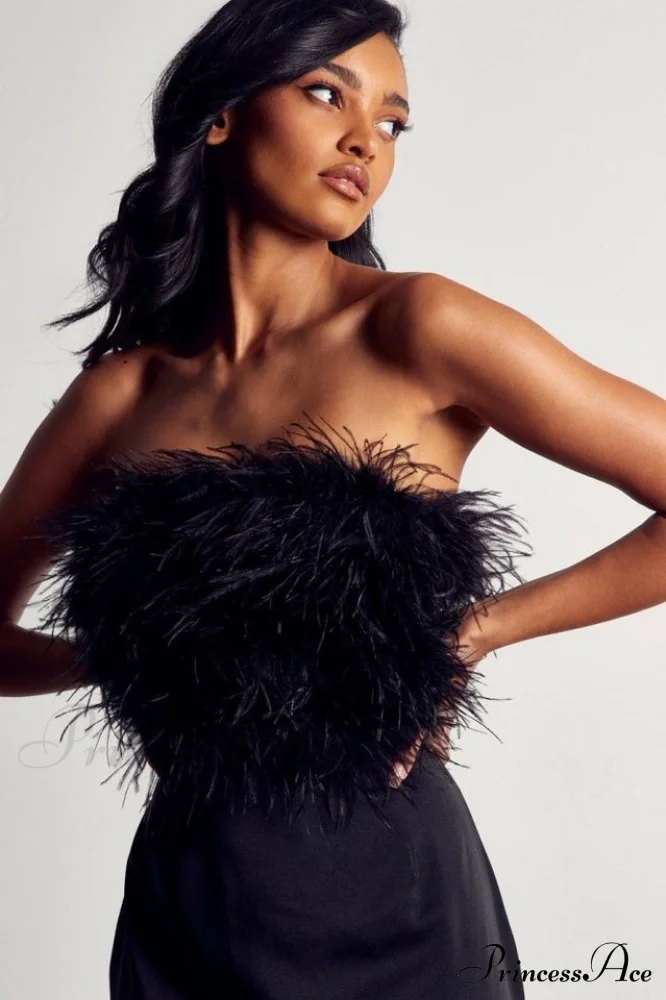 Curved Hem Stylish Feather Mini Dress - Image 8