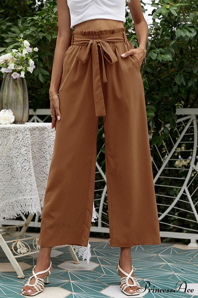 Basic Wide Leg Charming Pants With Belt - Image 3