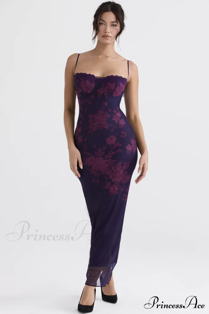 Aiza Purple Stylish Floral Dress