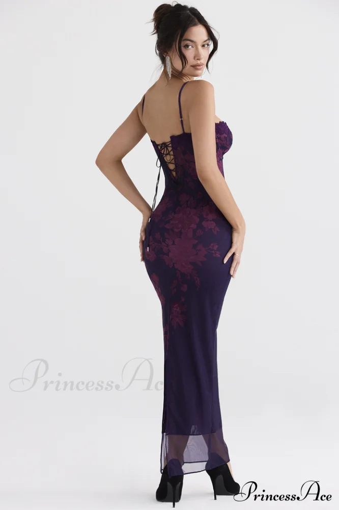 Aiza Purple Stylish Floral Dress - Image 6