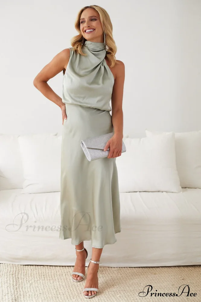 Halter Sleeveless Satin Bridesmaid Dress - Image 10
