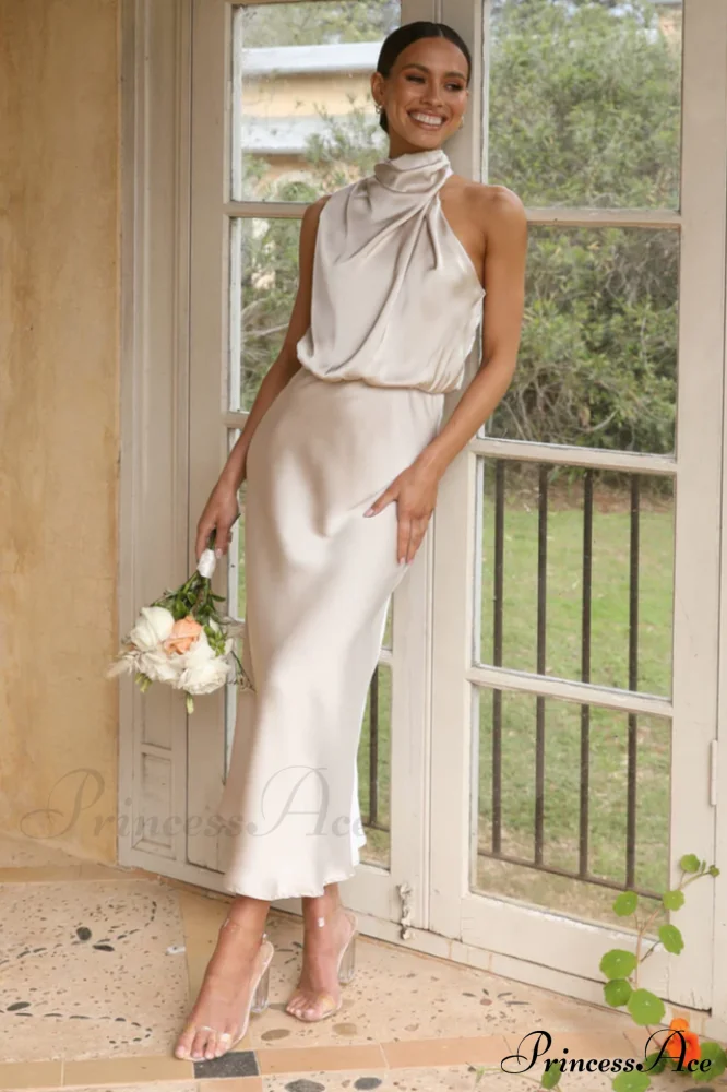 Halter Sleeveless Satin Bridesmaid Dress - Image 11