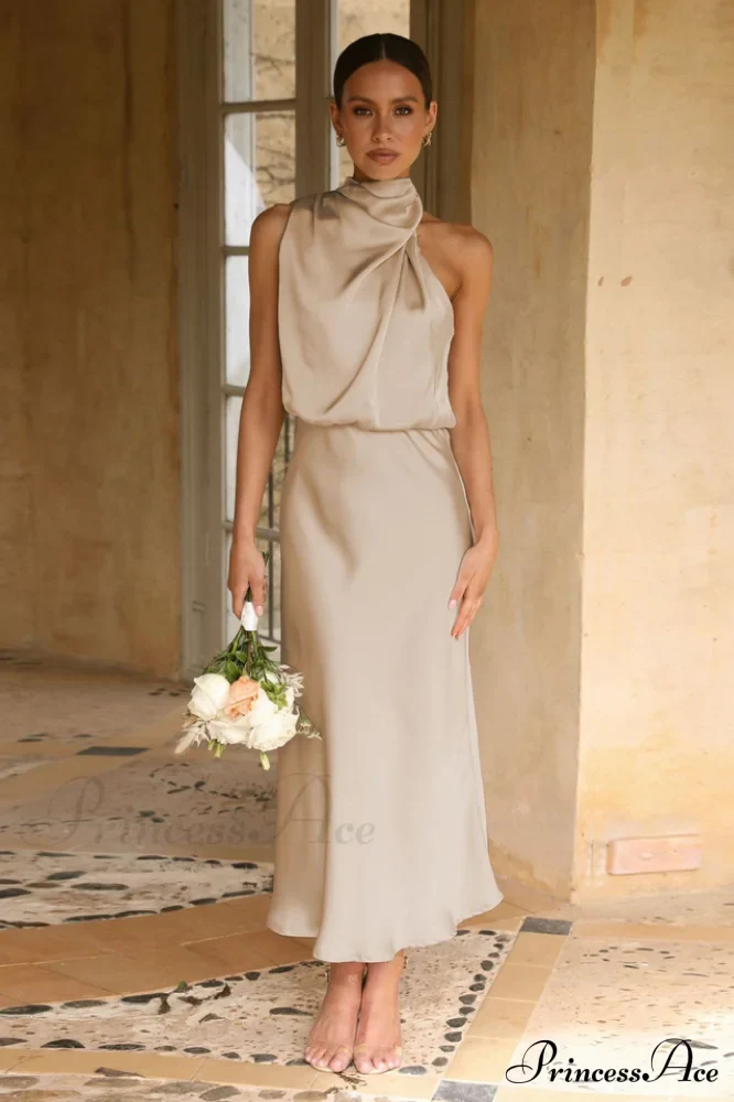 Halter Sleeveless Satin Bridesmaid Dress - Image 12