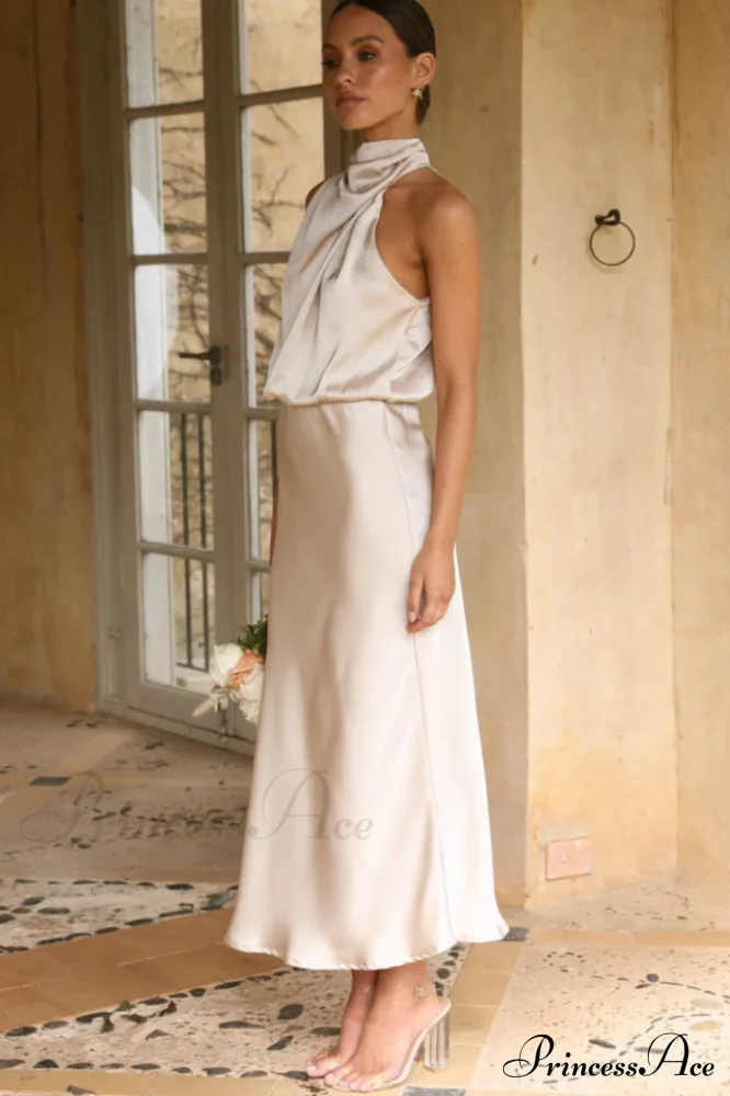 Halter Sleeveless Satin Bridesmaid Dress - Image 13