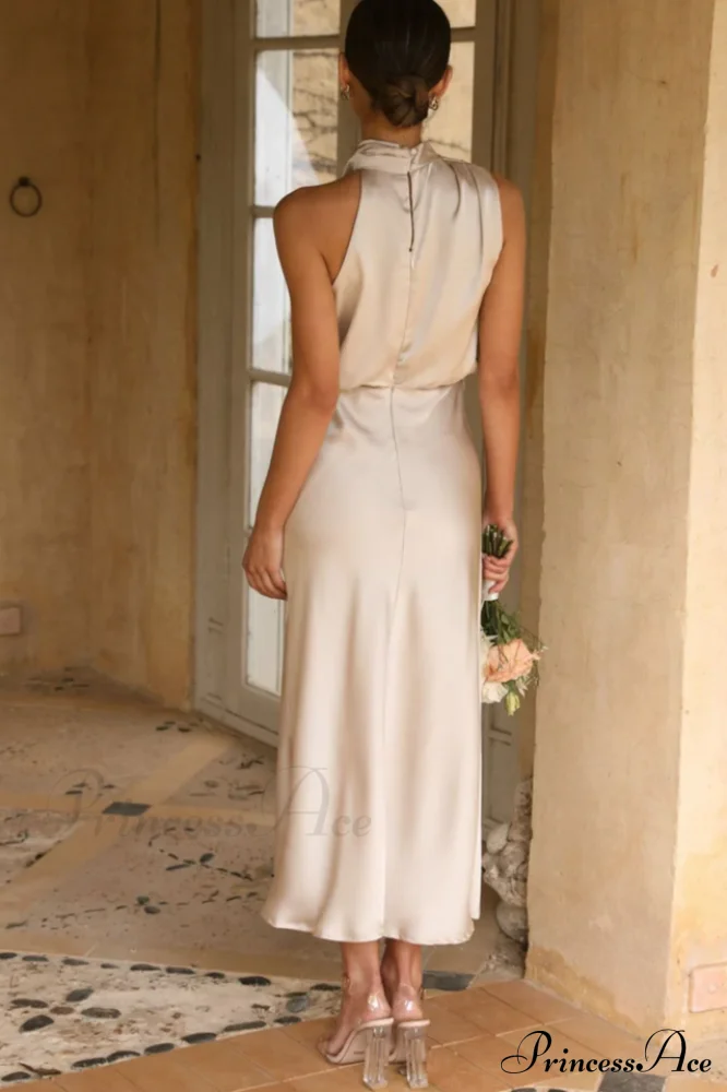 Halter Sleeveless Satin Bridesmaid Dress - Image 14