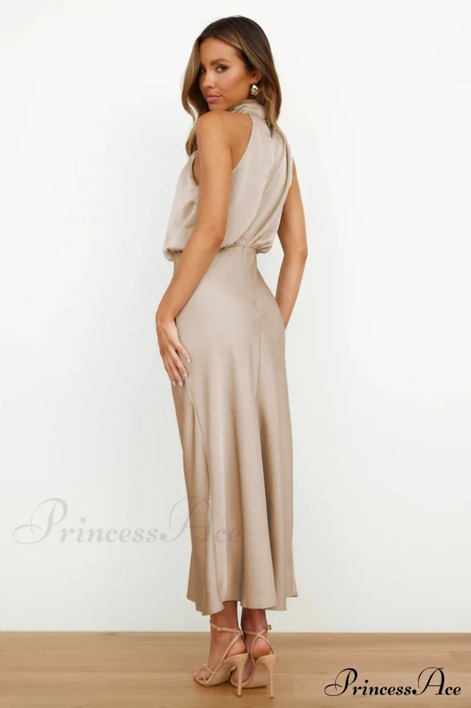 Halter Sleeveless Satin Bridesmaid Dress - Image 16