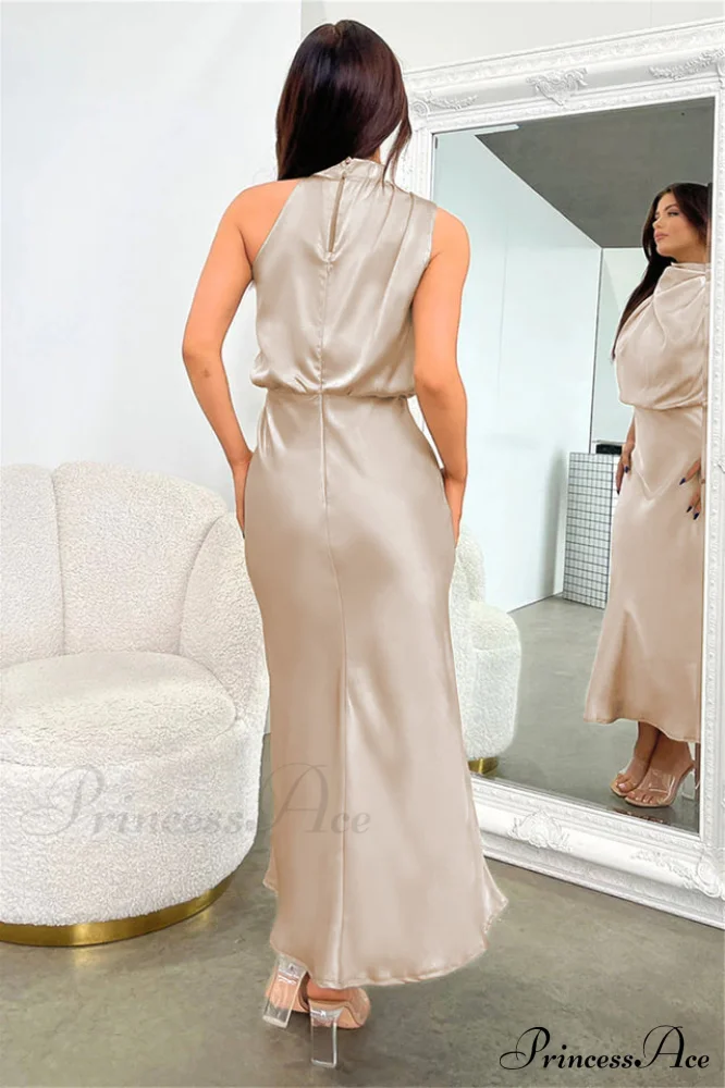 Halter Sleeveless Satin Bridesmaid Dress - Image 18
