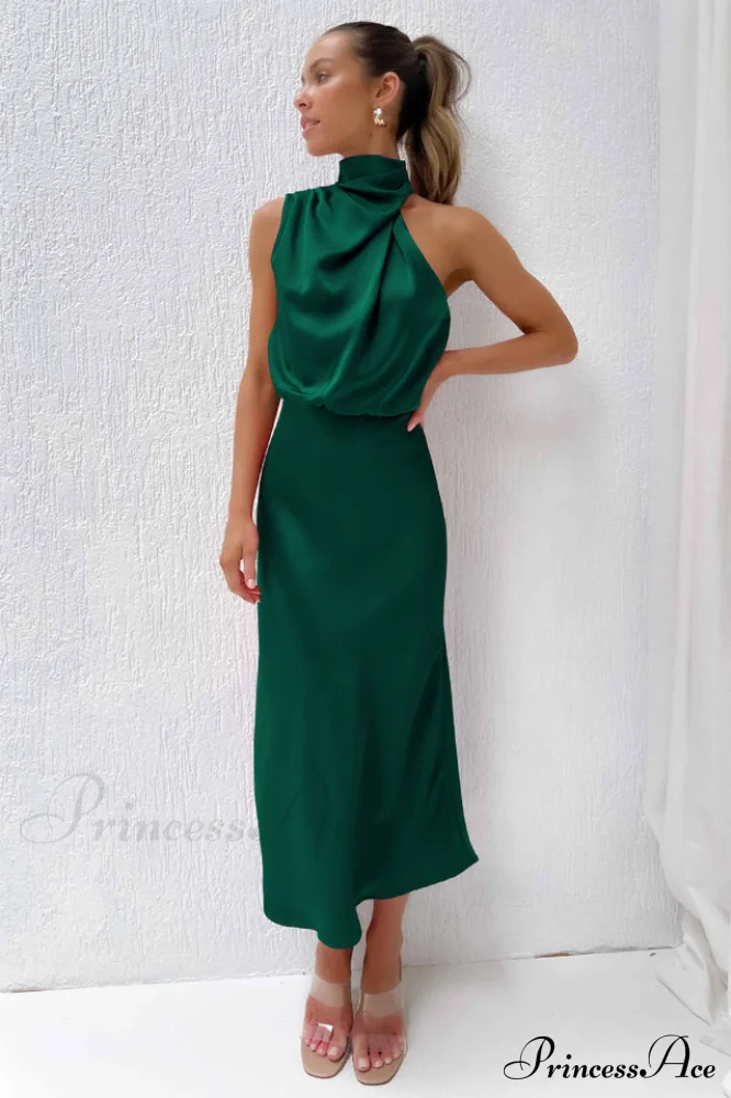 Halter Sleeveless Satin Bridesmaid Dress - Image 21