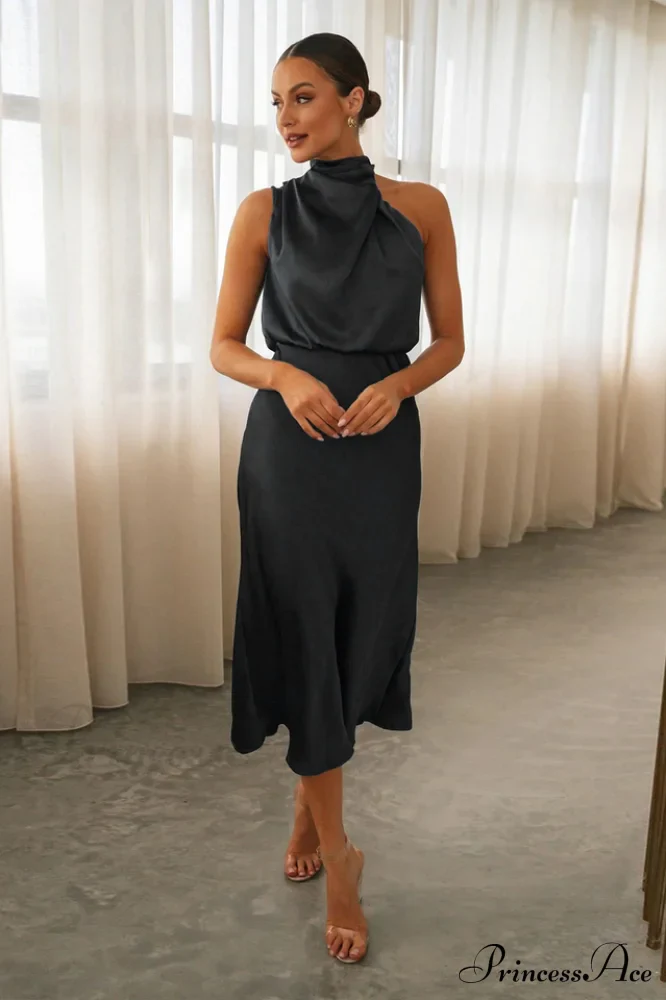 Halter Sleeveless Satin Bridesmaid Dress - Image 23