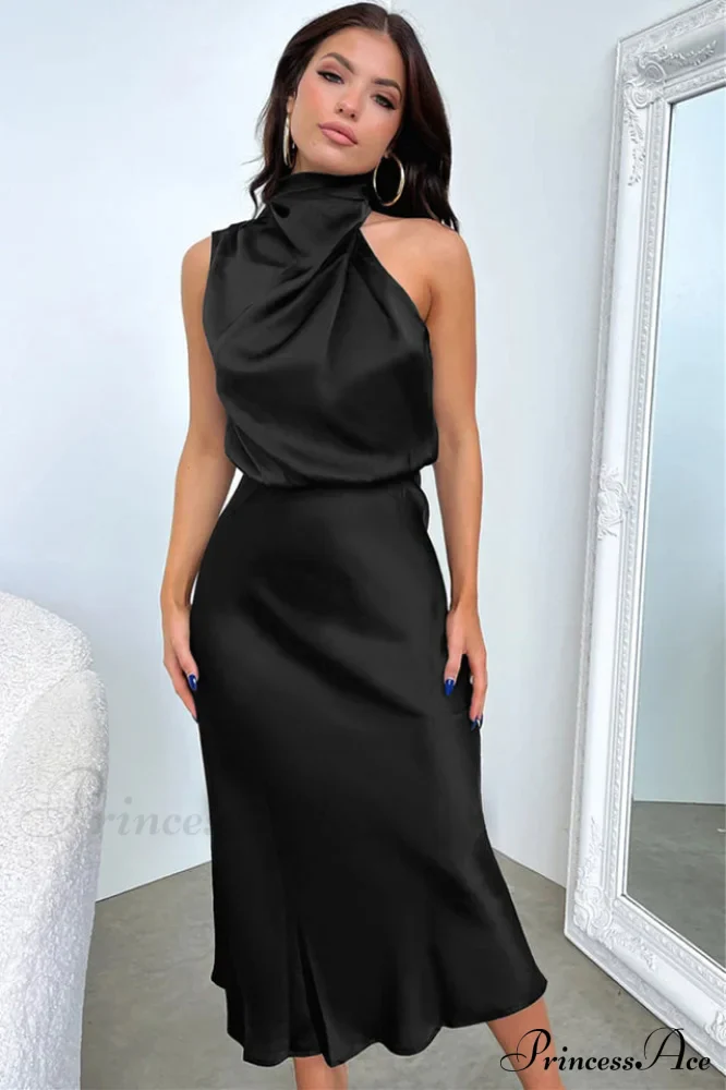 Halter Sleeveless Satin Bridesmaid Dress - Image 25