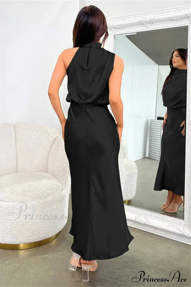 Halter Sleeveless Satin Bridesmaid Dress - Image 27