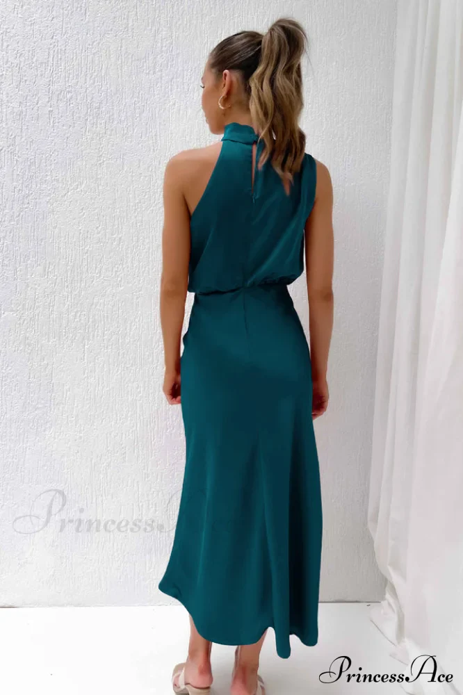 Halter Sleeveless Satin Bridesmaid Dress - Image 31