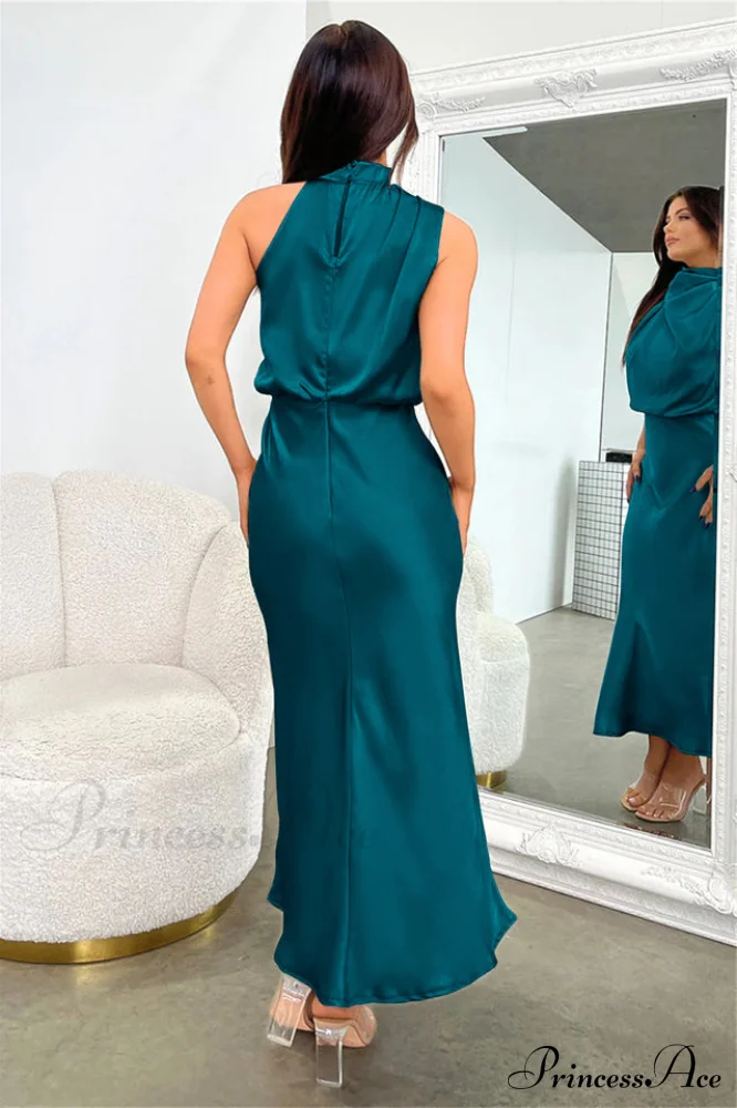 Halter Sleeveless Satin Bridesmaid Dress - Image 33