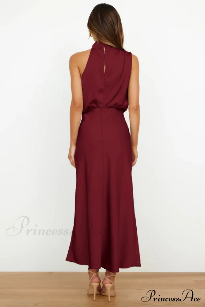 Halter Sleeveless Satin Bridesmaid Dress - Image 37