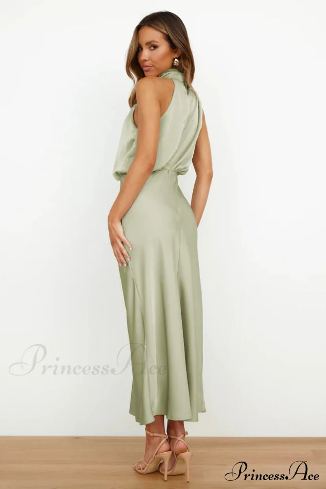 Halter Sleeveless Satin Bridesmaid Dress - Image 6